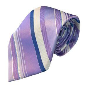 Michael Kors Silk Tie Diagonal Stripe Woven Jacquard Satin Purple Blue White